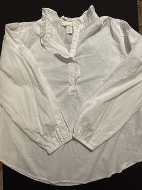 H&M White Cotton Blouse with Ruffle Neck